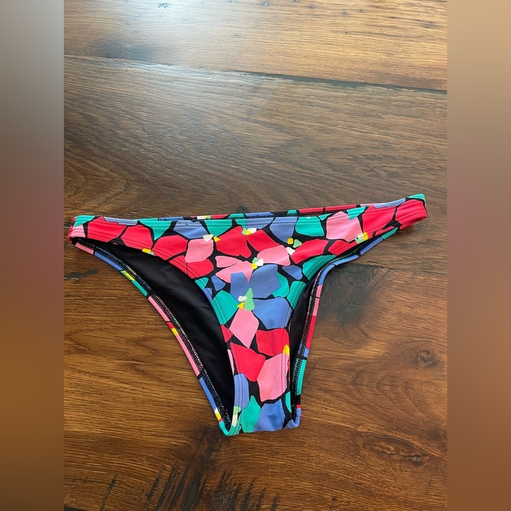 Aerie Swim Bottoms Black with Colorful Floral
